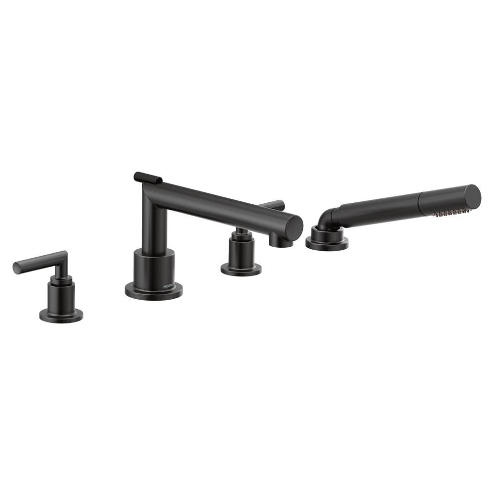 Moen - Arris 2-Handle Deck-Mount High-Arc Roman Tub Faucet Trim Kit with Hand Shower in Matte Black (Valve Sold Separately) - Matte Black