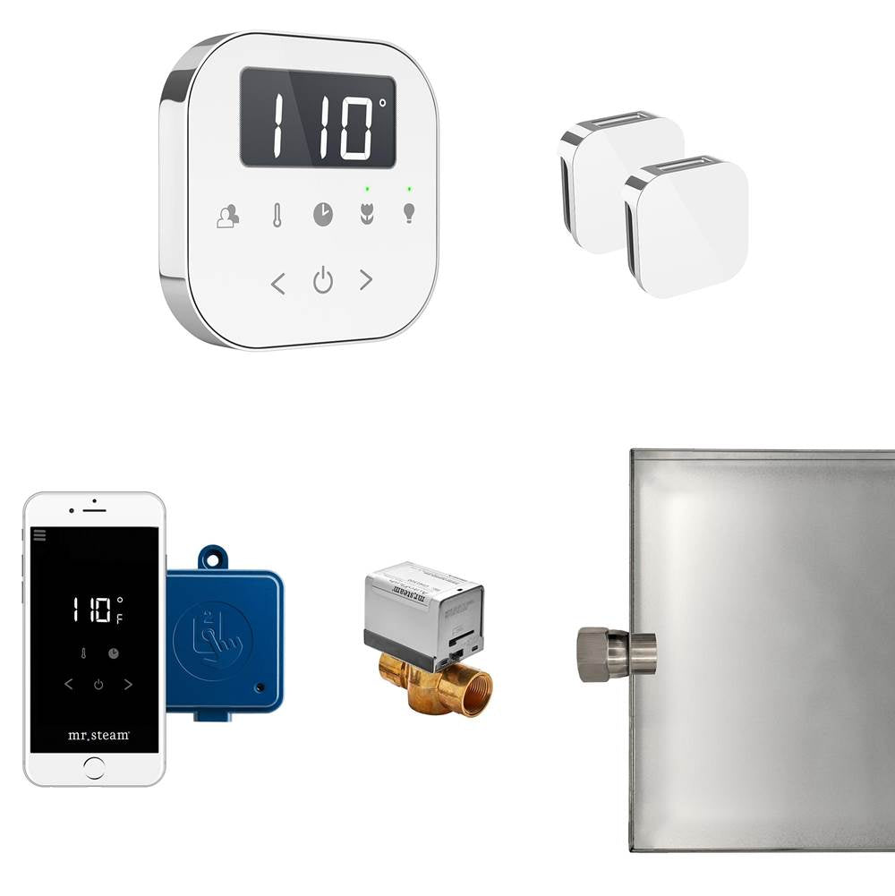 Mr. Steam - AirButler Max Steam Shower Control Package with AirTempo Control and Aroma Glass SteamHead in White Polished Chrome - White Polished Chrome