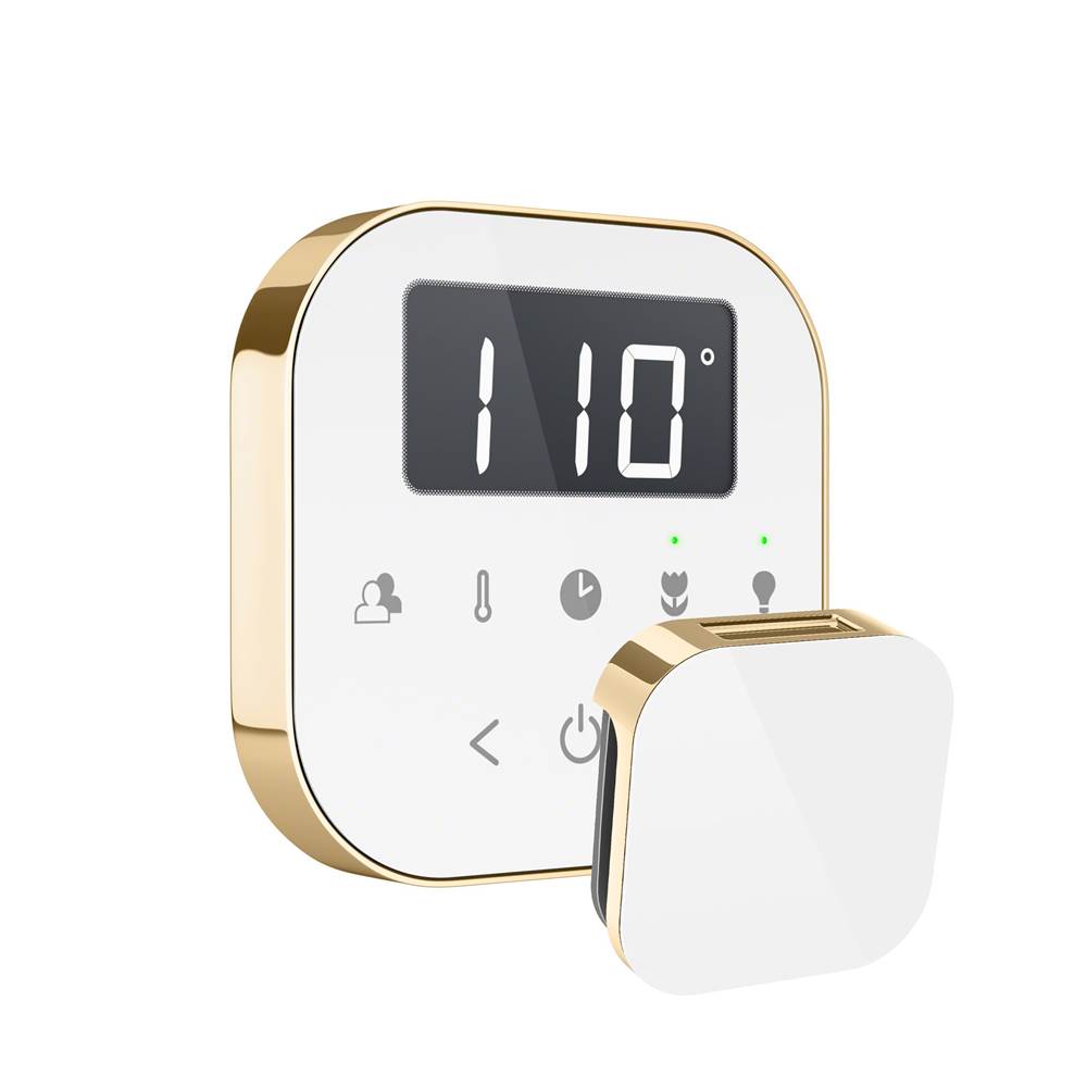 Mr. Steam - AirTempo Steam Shower Control and Aroma Glass SteamHead in White Polished Brass - White Polished Brass