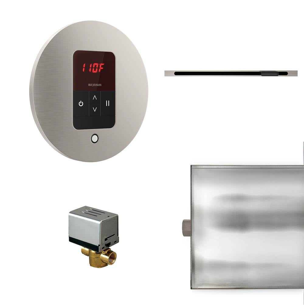 Mr. Steam - Basic Butler Linear Steam Shower Control Package with iTempo Control and Linear SteamHead in Round Brushed Nickel - Brushed Nickel