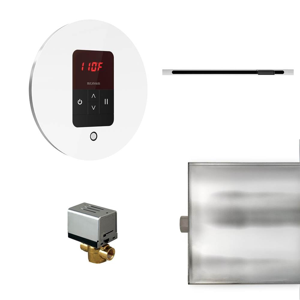 Mr. Steam - Basic Butler Linear Steam Shower Control Package with iTempo Control and Linear SteamHead in Round Glass White - Glass White