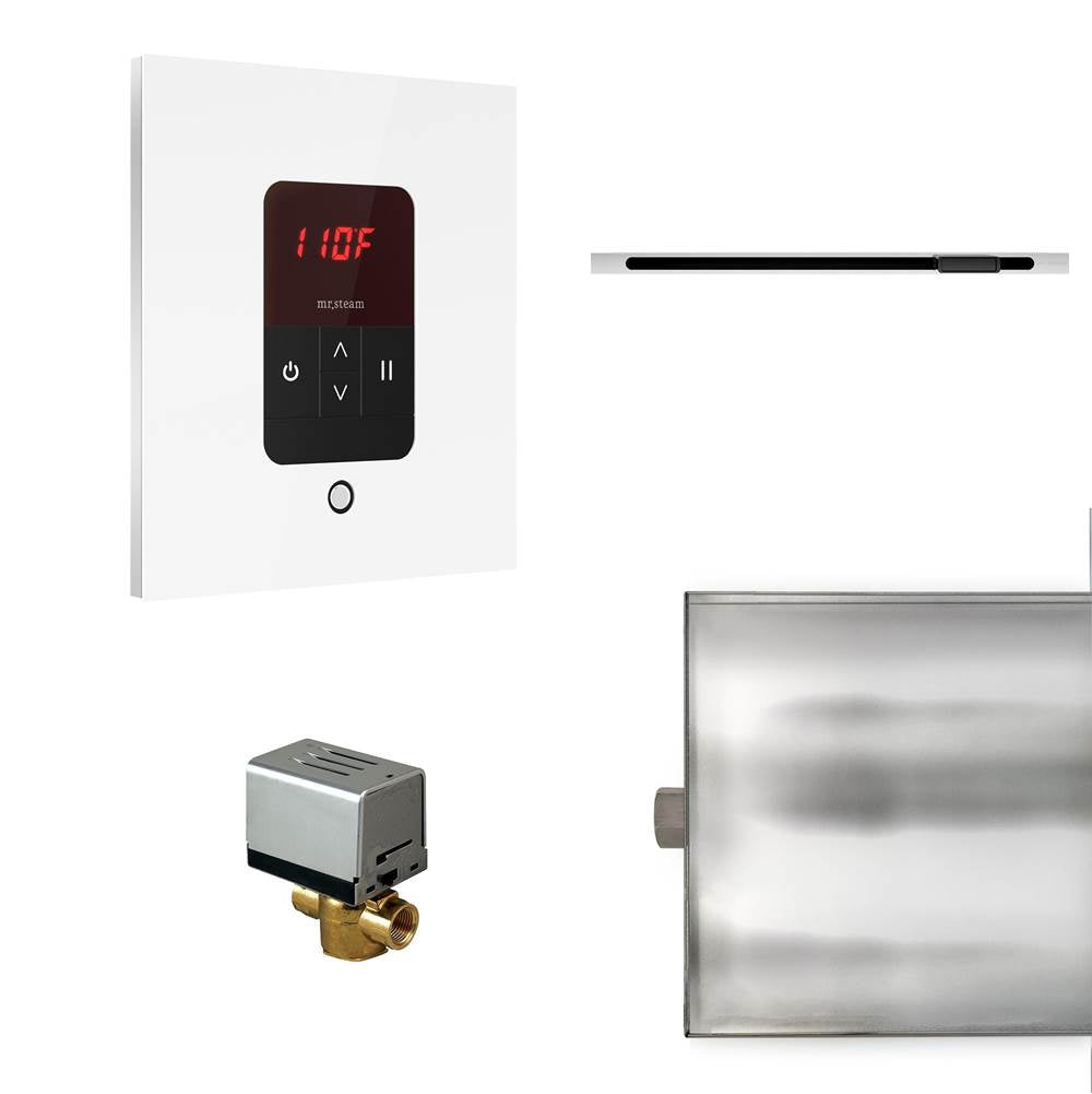 Mr. Steam - Basic Butler Linear Steam Shower Control Package with iTempo Control and Linear SteamHead in Square Glass White - Glass White