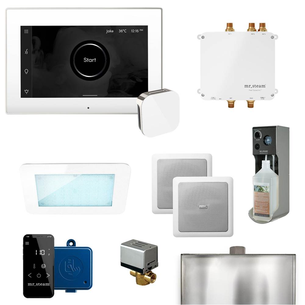 Mr. Steam - Bliss Programmable Steam Generator Control Kit with iSteamX Control and Aroma Glass Steamhead in White Polished Nickel - White Polished Nickel