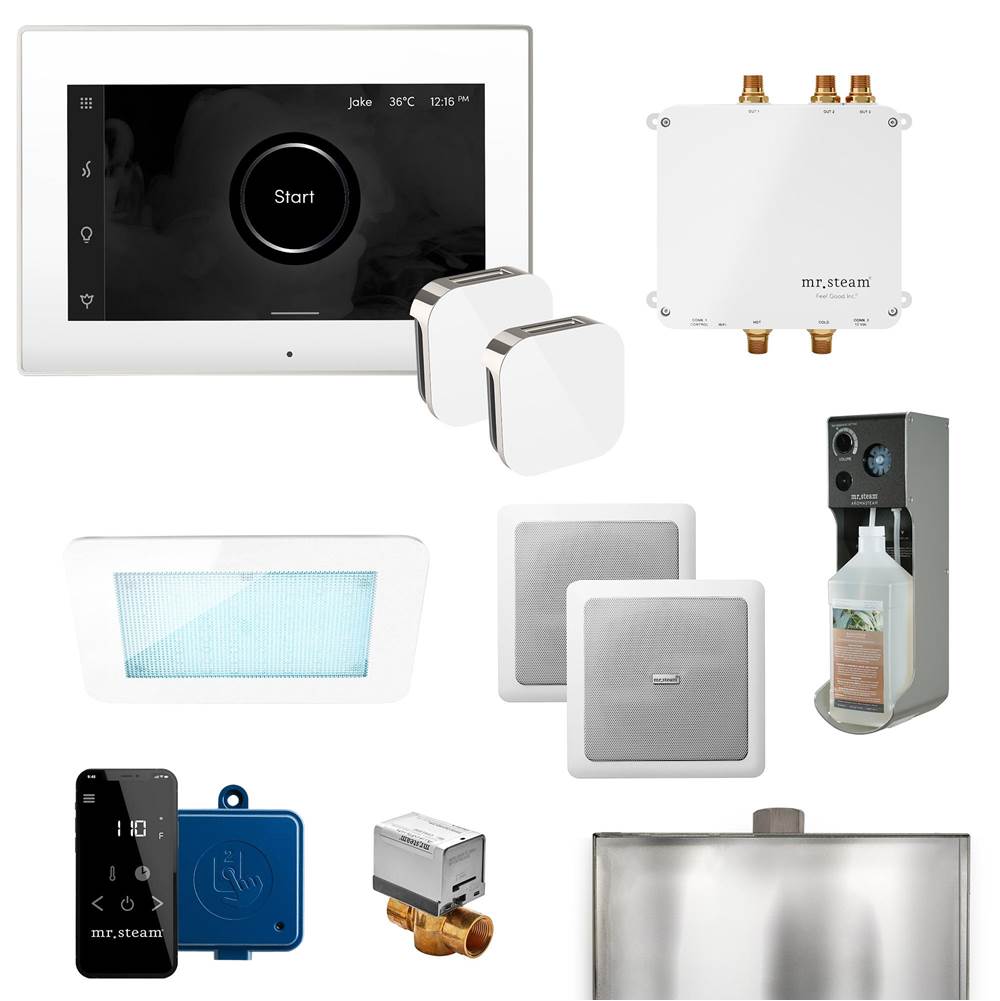 Mr. Steam - Bliss Max Programmable Steam Generator Control Kit with iSteamX Control and Aroma Glass Steamhead in White Polished Nickel - White Polished Nickel
