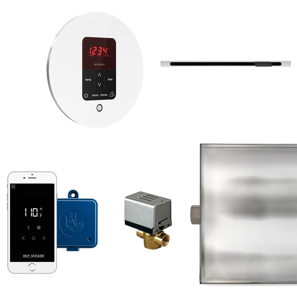 Mr. Steam - Butler Linear Steam Shower Control Package with iTempoPlus Control and Linear SteamHead in Round Glass White - Glass White