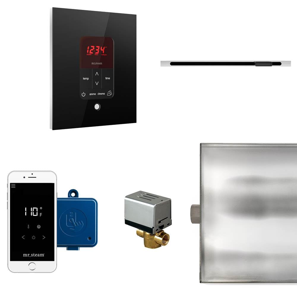 Mr. Steam - Butler Linear Steam Shower Control Package with iTempoPlus Control and Linear SteamHead in Square Glass Black - Glass Black