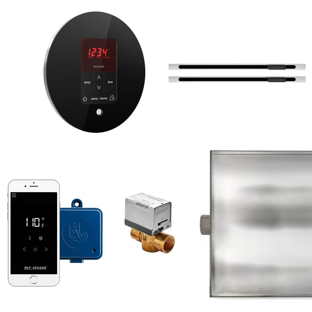 Mr. Steam - Butler Max Linear Steam Shower Control Package with iTempoPlus Control and Linear SteamHead in Round Glass Black - Glass Black
