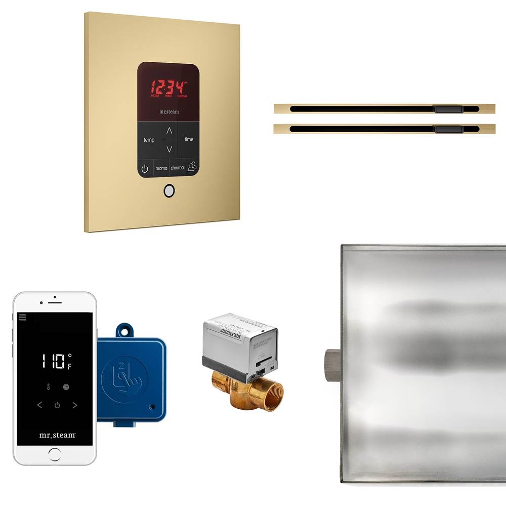 Mr. Steam - Butler Max Linear Steam Shower Control Package with iTempoPlus Control and Linear SteamHead in Square Satin Brass - Satin Brass