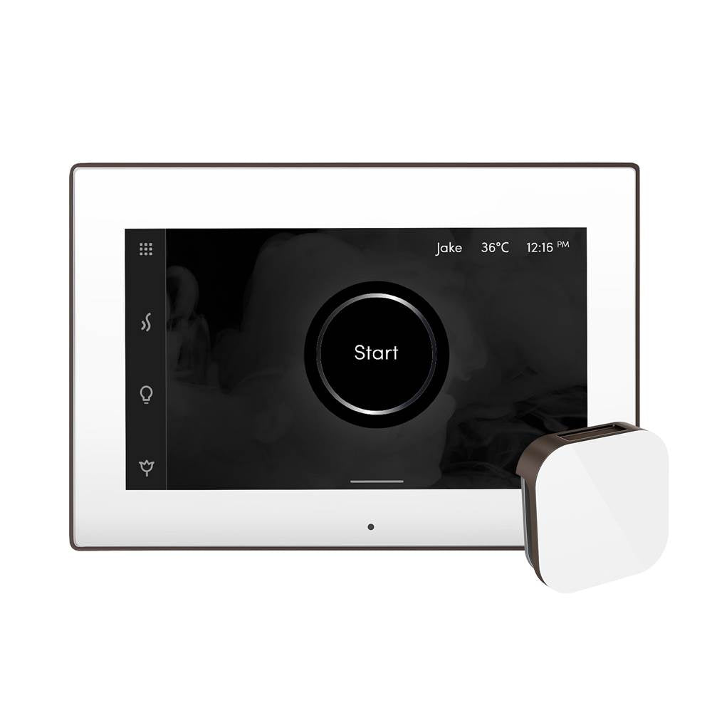 iSteamX Steam Shower Control and Aroma Glass SteamHead in White Brushed Bronze