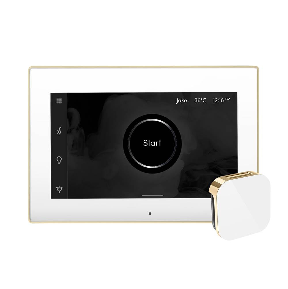 iSteamX Steam Shower Control and Aroma Glass SteamHead in White Brushed Bronze