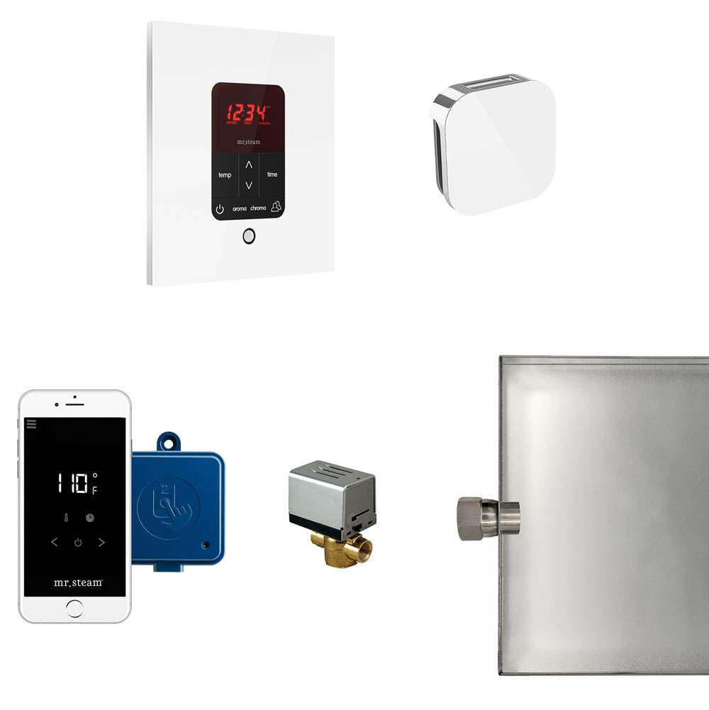 Mr. Steam - Butler Steam Shower Control Package with iTempoPlus Control and Aroma Designer SteamHead in Square Glass White - Glass White