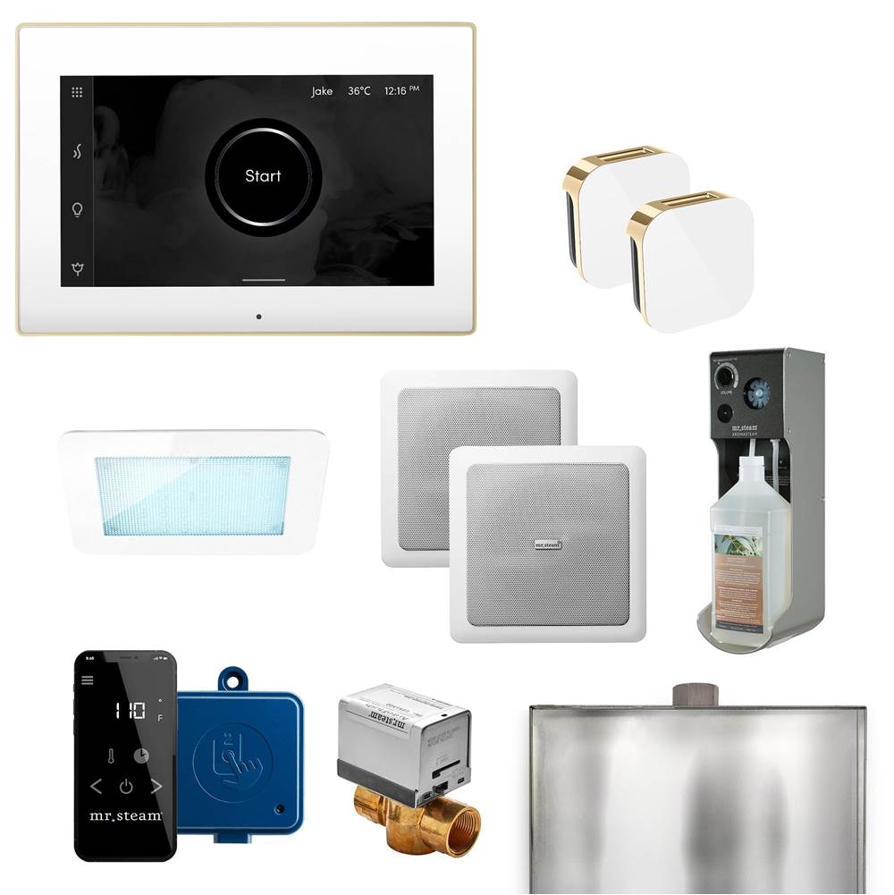Mr. Steam - XDream Max Programmable Steam Generator Control Kit with iSteamX Control and Aroma Glass Steamhead in White Polished Chrome - White Polished Chrome
