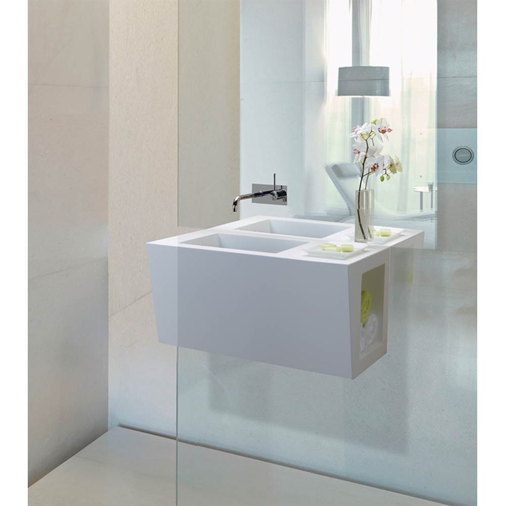 MTI Baths - PETRA 2 SCULPTURESTONE WALL-MOUNTED VANITY W/STORAGE - LEFT HAND - MATTE WHITE (30X15) - White Matte