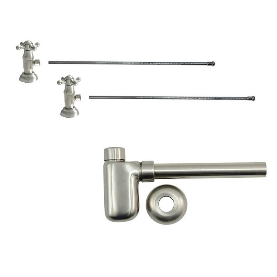 Mountain Plumbing - Lavatory Supply Kit - Brass Deluxe Cross Handle with 1/4 Turn Ceramic Disc Cartridge Valve (MT4004X-NL) - Angle, Bottle Trap - Satin Brass