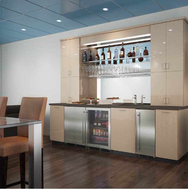 24'' Marvel Low Profile Built-In Beverage Center, Stainless Steel Frame Glass Door With Lock, Reversible Hinge