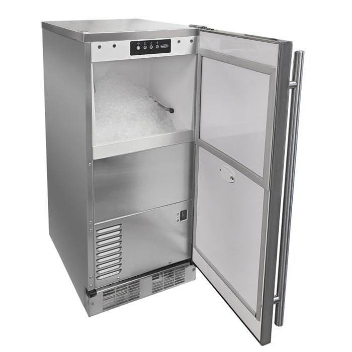 15'' Outdoor Nugget Ice Machine, Pump, Stainless Steel, Solid Door, Reversible Door