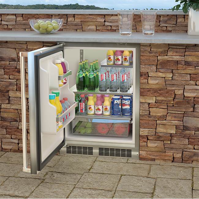 24'' Marvel Outdoor Built-In Refrigerator With Maxstore Bin And Door Storage, Solid Stainless Steel Door With Lock, Left Hinge