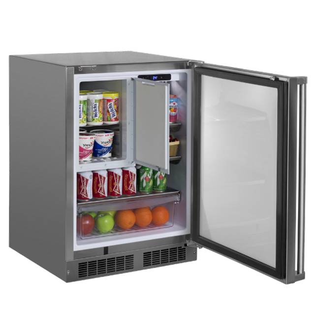 24'' Marvel Outdoor Built-In Refrigerator Freezer With Optional Ice Maker, Solid Stainless Steel Door With Lock, Reversible Hinge