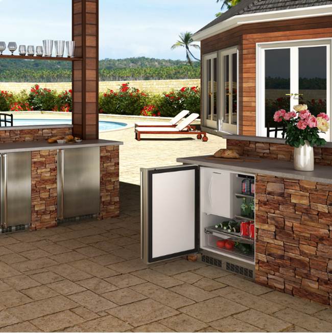 24'' Marvel Outdoor Built-In Refrigerator Freezer With Optional Ice Maker, Solid Stainless Steel Door With Lock, Reversible Hinge