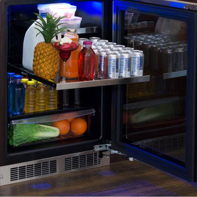 24'' Marvel Professional Refrigerator, Stainless, Glass Door, Lock, Reversible Door