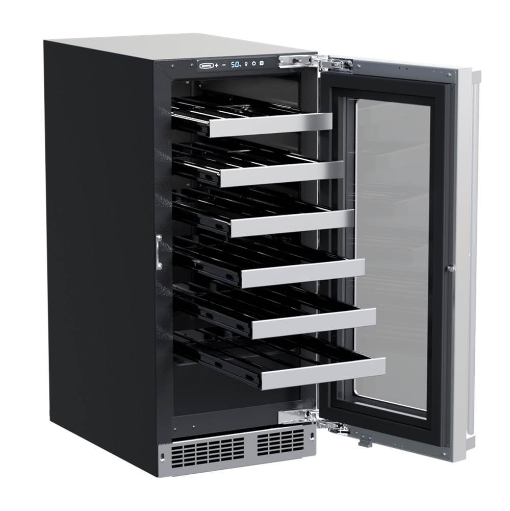 15'' Marvel Professional Single Zone Wine Refrigerator,Stainless, Glass Door, Lock, Reversible Door