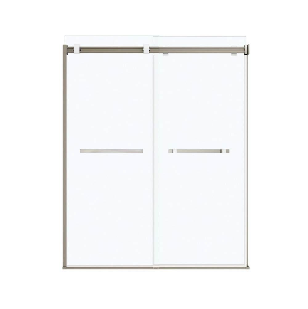 Duel 56-58.5 x 70.5-74 in. 8 mm Bypass Shower Door for Alcove Installation with Clear glass in Brushed Nickel & Matte White