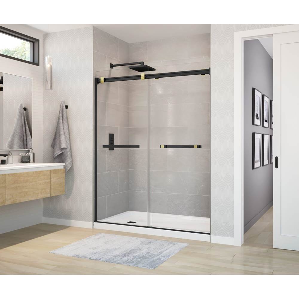 Maax - Duel 56-58.5 x 70.5-74 in. 8 mm Bypass Shower Door for Alcove Installation with Clear glass in Matte Black & Brushed Gold
