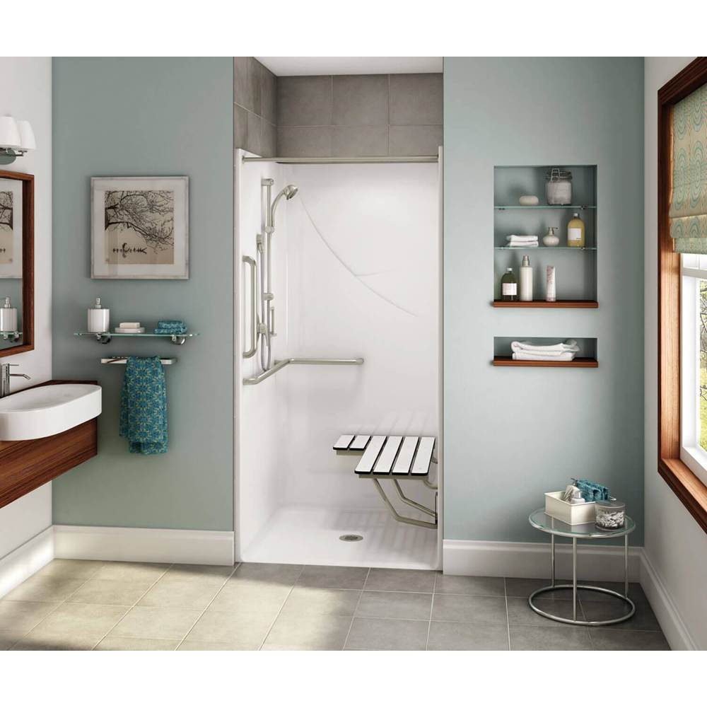 Maax - OPS-3636 - Complete Accessibility Package with Vertical Grab Bar AcrylX Alcove Center Drain One-Piece Shower in White - White
