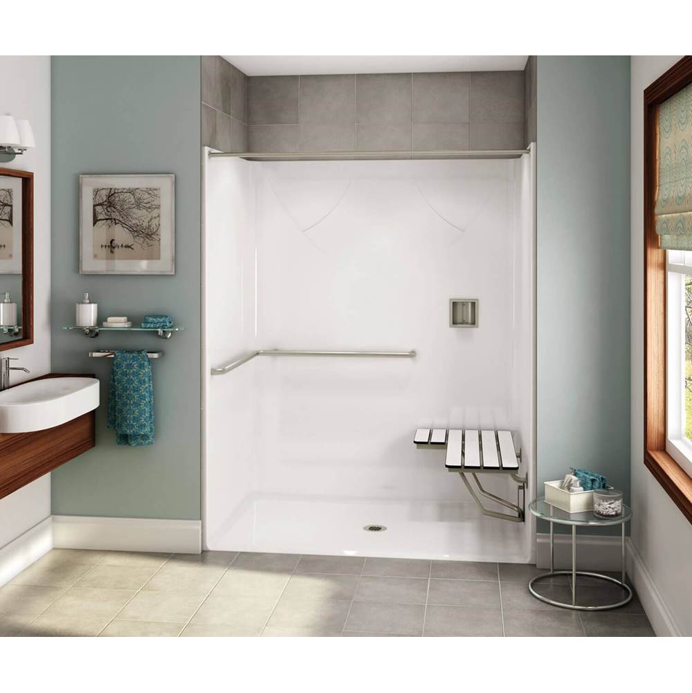 Maax - OPS-6036 - ADA Grab Bar and Seat AcrylX Alcove Center Drain One-Piece Shower in White - White