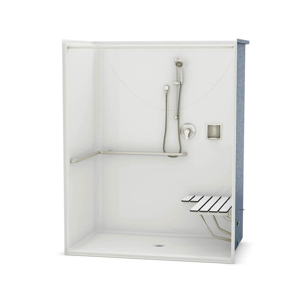 OPS-6036 ADA Compliant (with Seat) AcrylX Alcove Center Drain One-Piece Shower in White