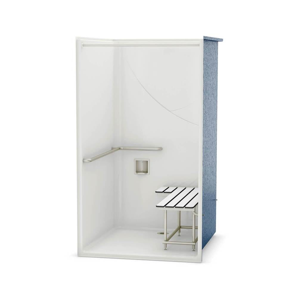 OPS-4248 - California Title 24 Grab Bar and Seat AcrylX Alcove Center Drain One-Piece Shower in White