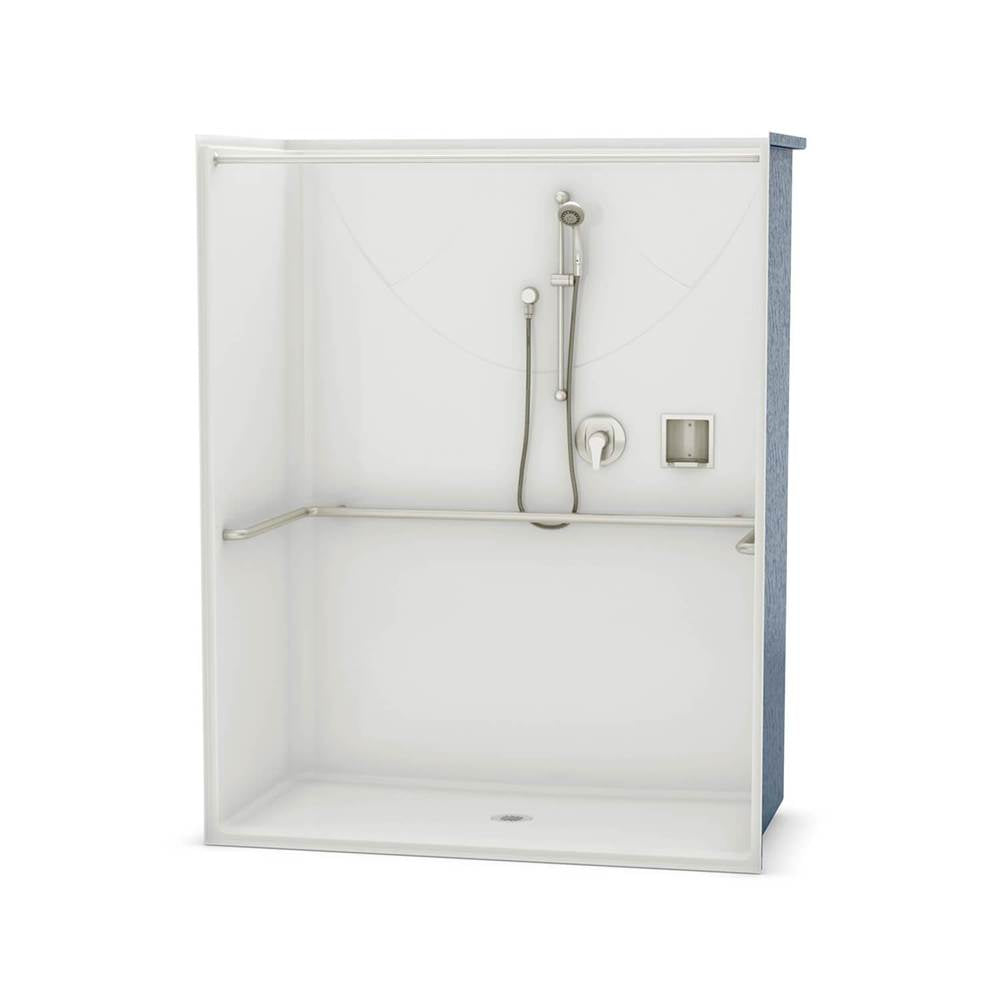 OPS-6030-RS ADA Compliant (without Seat) AcrylX Alcove Center Drain One-Piece Shower in White
