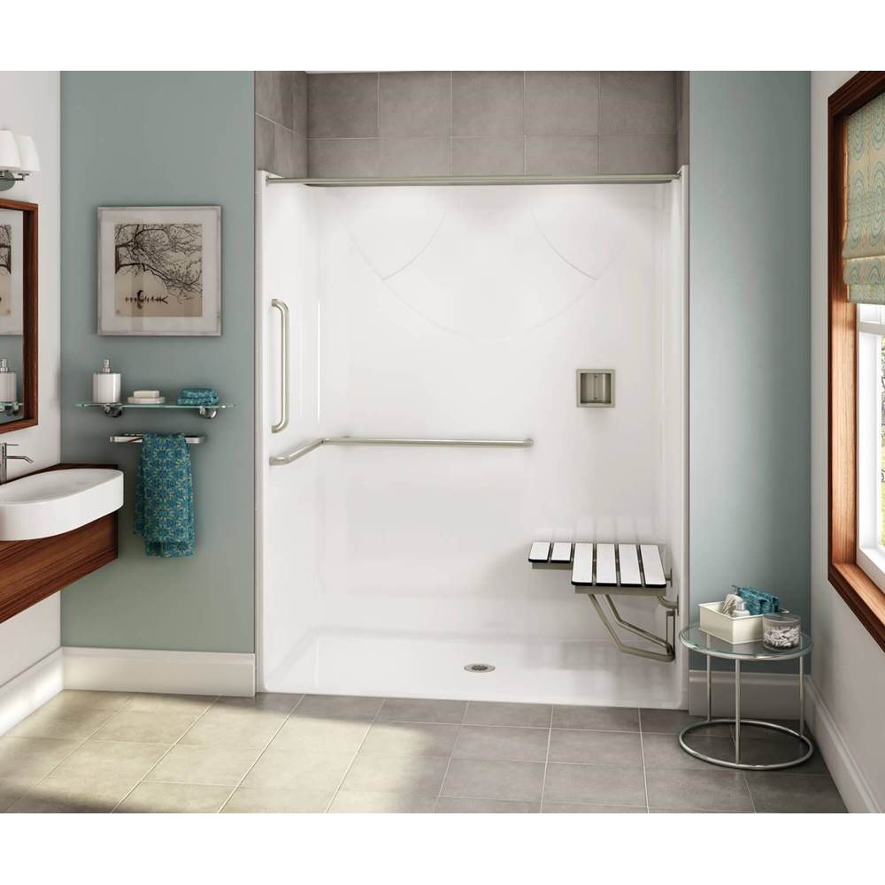 Maax - OPS-6030 - ANSI Grab Bar and seat AcrylX Alcove Center Drain One-Piece Shower in White - White