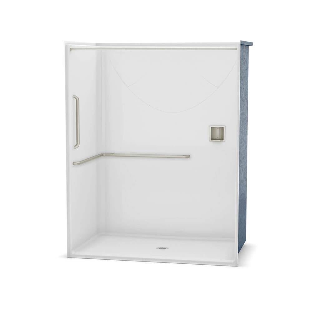 OPS-6036 - ANSI Grab Bar AcrylX Alcove Center Drain One-Piece Shower in White