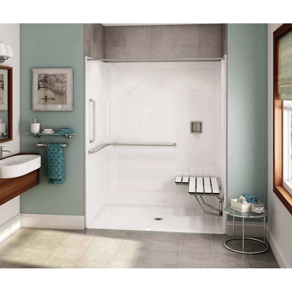 Maax - OPS-6036-RS - ANSI Grab Bar and seat AcrylX Alcove Center Drain One-Piece Shower in White - White