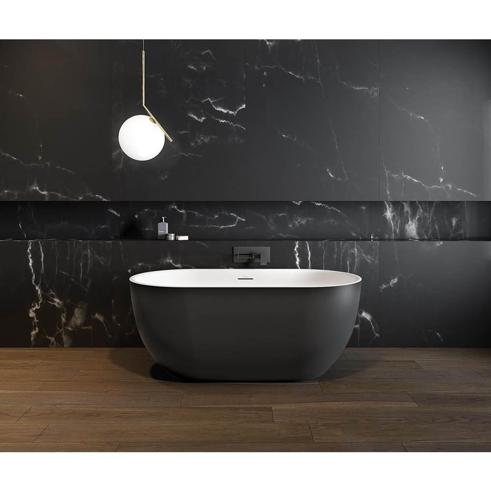 Maax - Tosca Matte 5932 Acrylic Freestanding Center Drain Bathtub in Matte White with Matte Black Skirt - Matte Black