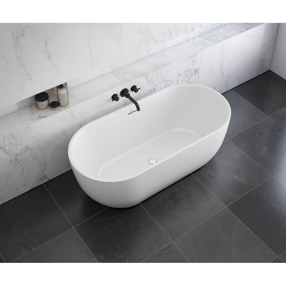 Tosca Matte 6732 Acrylic Freestanding Center Drain Bathtub in Matte White with Matte White Skirt