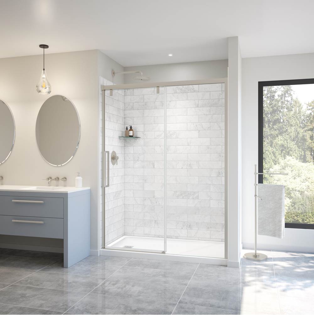 Maax - Uptown 56-59 x 76 in. 8 mm Sliding Shower Door for Alcove Installation with Clear glass in Brushed Nickel