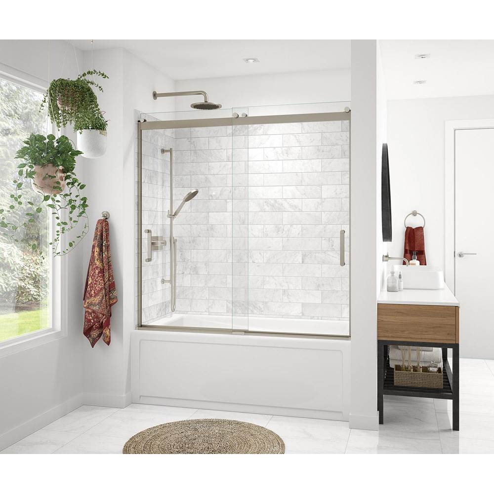 Maax - Revelation Round 56-59 in. x 56.75-59.25 in. 6 mm Bypass Tub Door for Alcove with Clear glass in Brushed Nickel