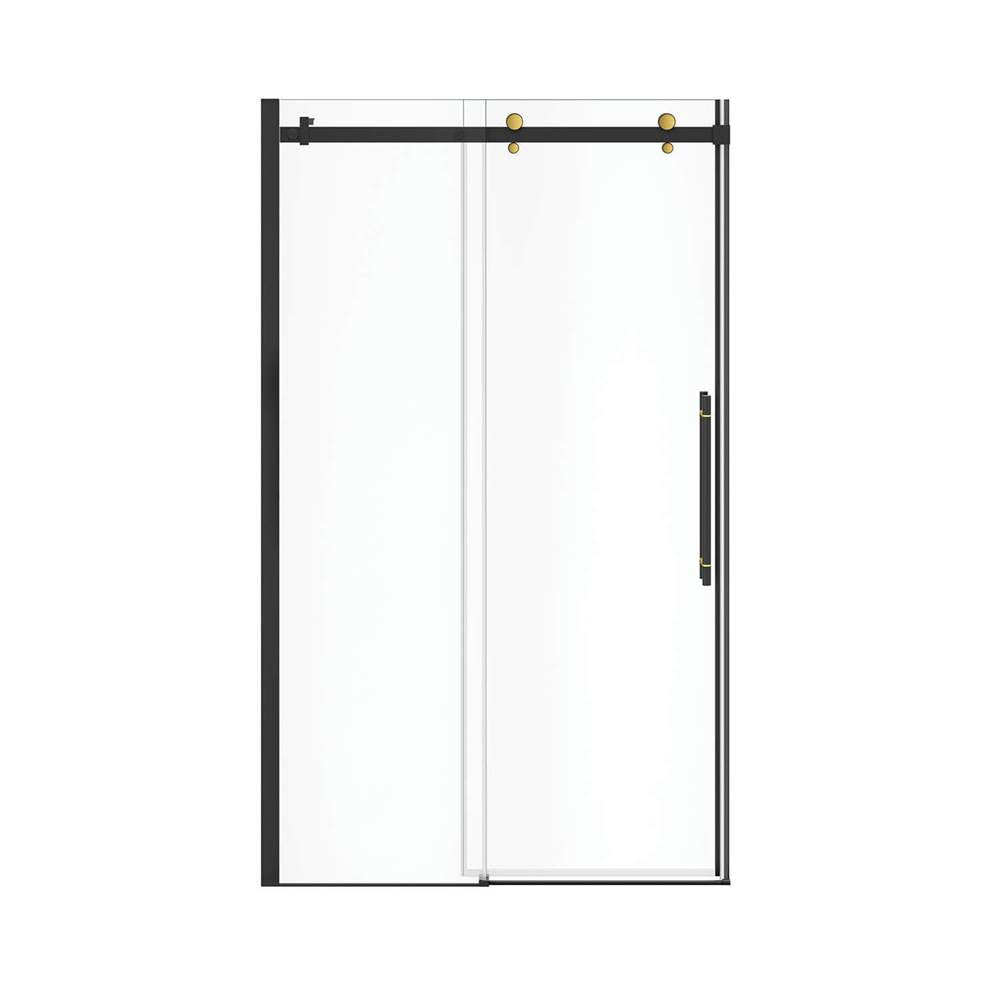 Vela 44.5-47 x 78.75 in. 8mm Sliding Shower Door for Alcove Installation with Clear glass in Matte Black and Brushed Gold