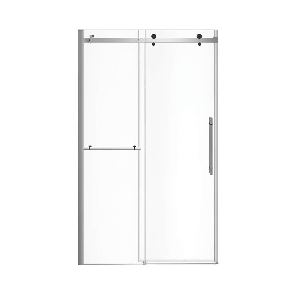 Vela 44.5-47 x 78.75 in. 8mm Sliding Shower Door with Towel Bar for Alcove Installation with Clear glass in Chrome and Matte Black