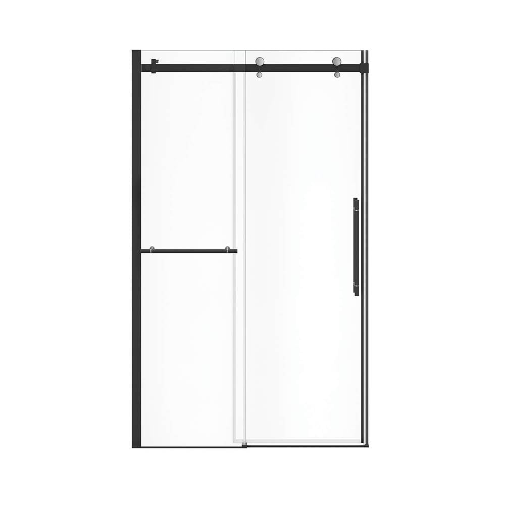 Vela 44.5-47 x 78.75 in. 8mm Sliding Shower Door with Towel Bar for Alcove Installation with Clear glass in Matte Black and Chrome