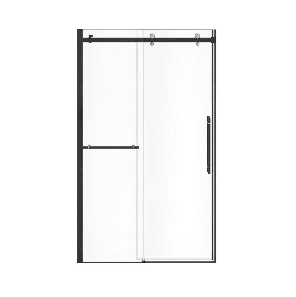 Vela 44.5-47 x 78.75 in. 8mm Sliding Shower Door with Towel Bar for Alcove Installation with Clear glass in Matte Black and Brushed Nickel