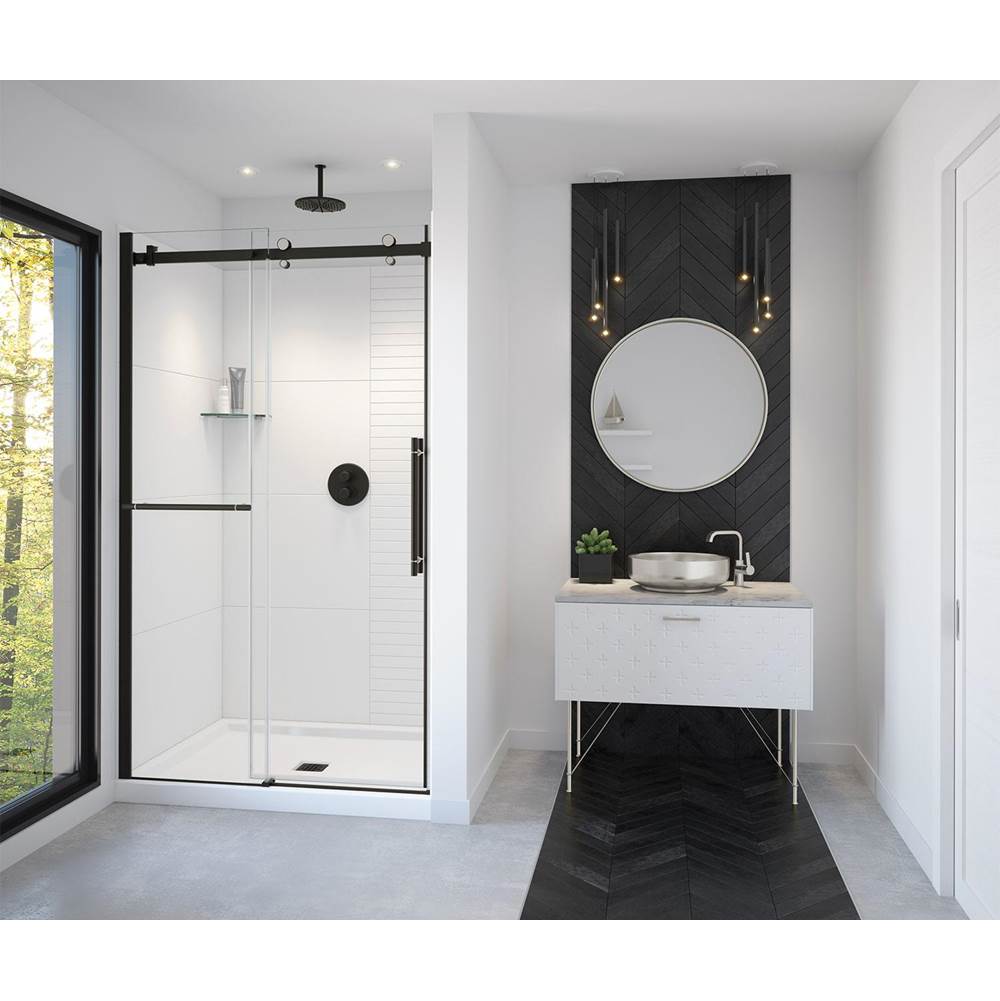 Maax - Vela 44.5-47 x 78.75 in. 8mm Sliding Shower Door with Towel Bar for Alcove Installation with Clear glass in Matte Black and Brushed Nickel