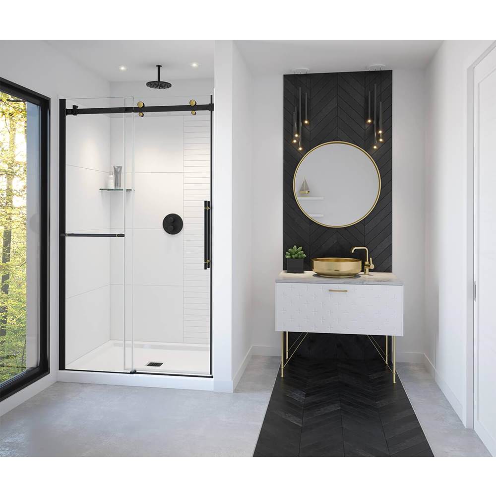 Maax - Vela 44.5-47 x 78.75 in. 8mm Sliding Shower Door with Towel Bar for Alcove Installation with Clear glass in Matte Black and Brushed Gold