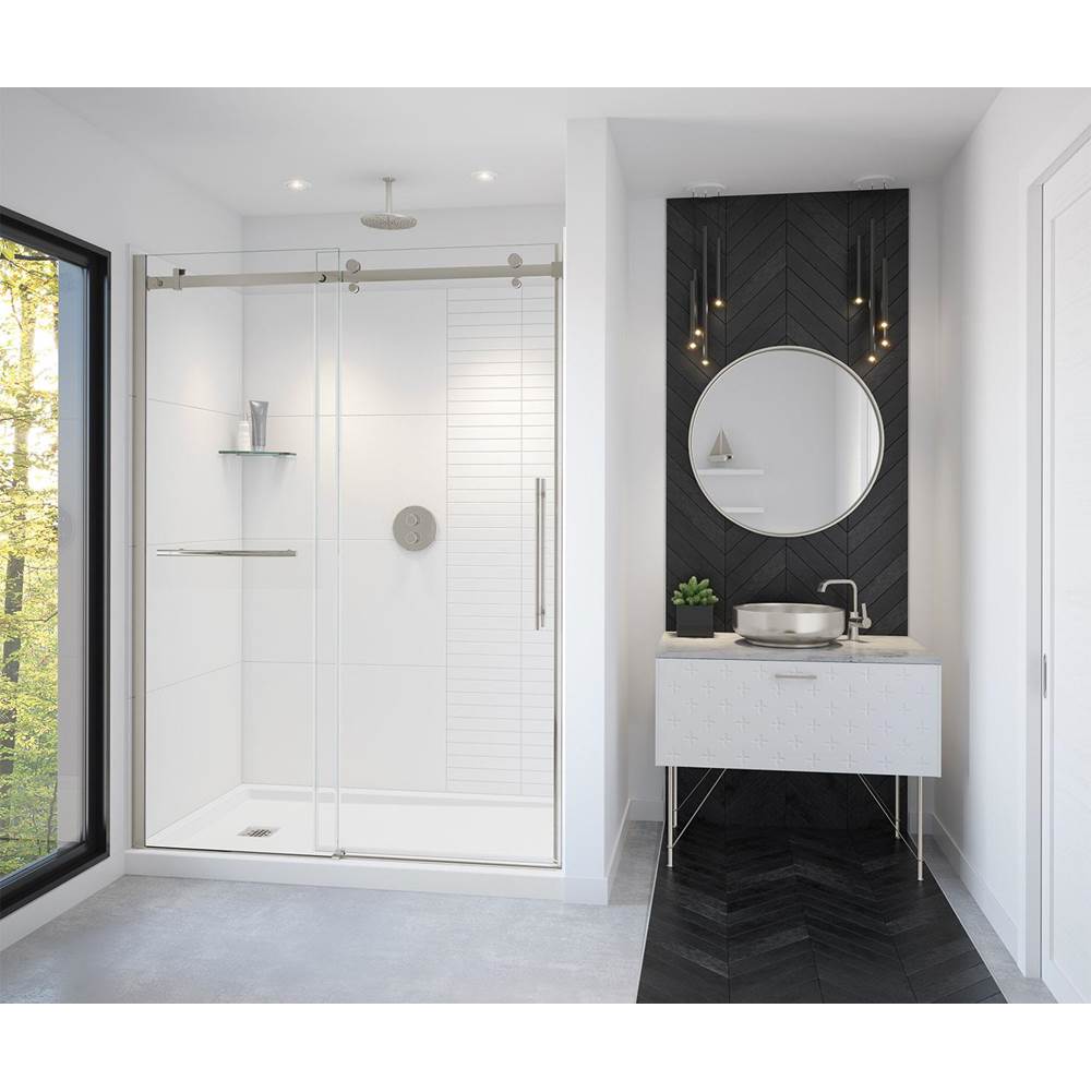 Maax - Vela 56.5-59 x 78.75 in. 8mm Sliding Shower Door with Towel Bar for Alcove Installation with Clear glass in Brushed Nickel