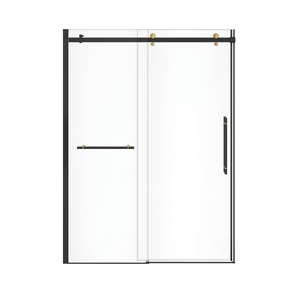Vela 56.5-59 x 78.75 in. 8mm Sliding Shower Door with Towel Bar for Alcove Installation with Clear glass in Matte Black and Brushed Gold