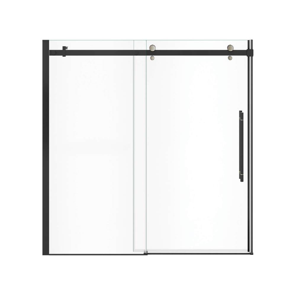 Vela 56.5-59 x 59 in. 8 mm Sliding Tub Door for Alcove Installation with Clear glass in Matte Black and Brushed Nickel