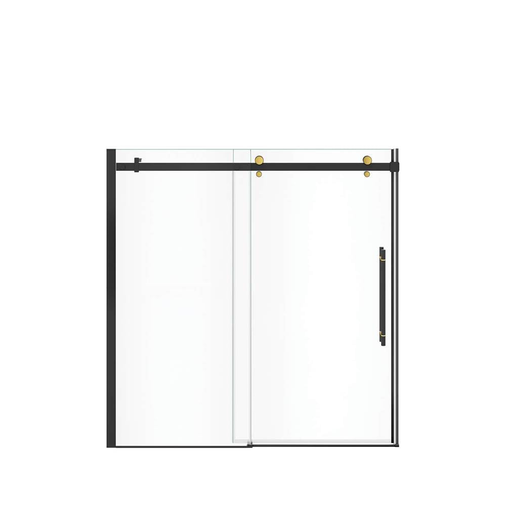 Vela 56.5-59 x 59 in. 8 mm Sliding Tub Door for Alcove Installation with Clear glass in Matte Black and Brushed Gold