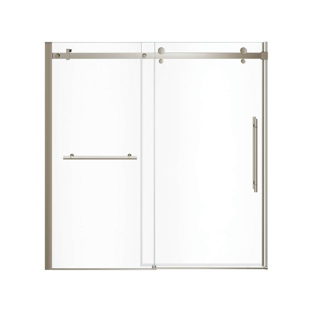 Vela 56.5-59 x 59 in. 8 mm Sliding Tub Door with Towel Bar for Alcove Installation with Clear glass in Brushed Nickel
